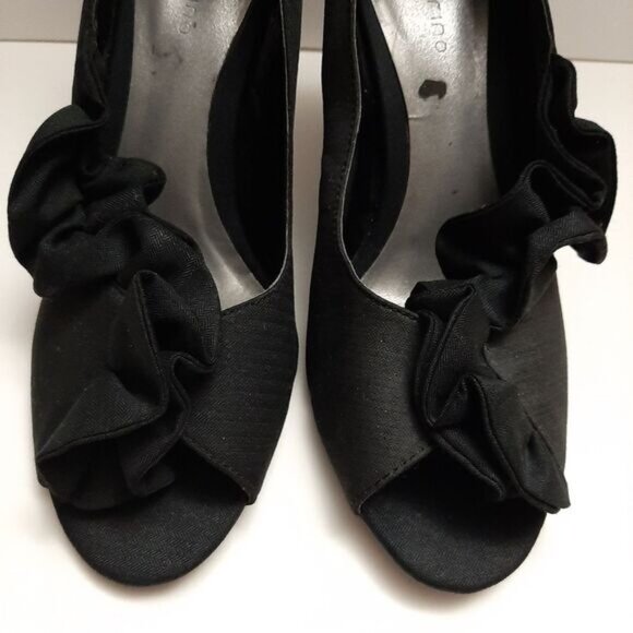 ANN MARINO Ruffle Detail Peep-Toe Slip-On High Heel Shoes Black Fabric Sz 9 M - Picture 6 of 16
